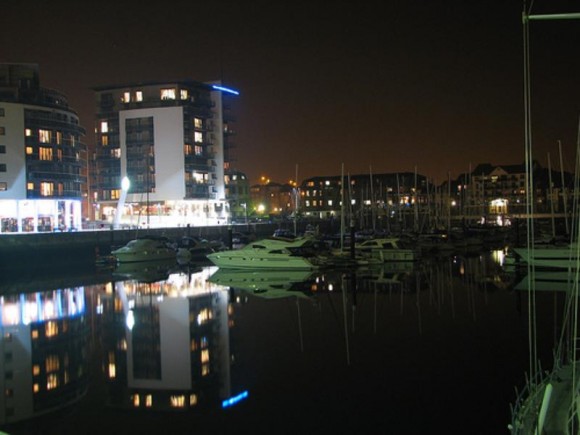 Ocean Village Marina by night